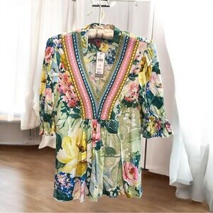 Green and Yellow Embellished Blouse